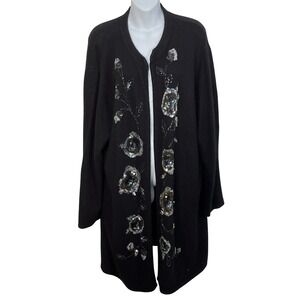 Vintage Victor Costa Angora Silk Blend Sequin Front Long Line Cardigan Size 2X
